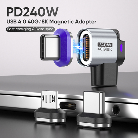 24Pin T Shape 8K/40Gbps 240W Type-C 3 in 1 Magnetic Adapter
