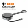 YW13 3 in 1 retractable cable wireless charger on white background