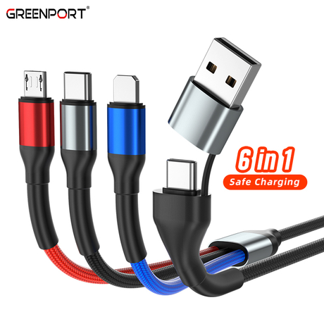 Custom Box 1.2m USB & Type C Multiple Device Charging Cable 6 in 1 Nylon Braided Cord With Mico USB USBC 3 Heads