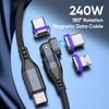 5A Type-C Charging Cable 240W | 3 in 1 Magnetic Tips Phone Laptop Tablet Charger Nylon Braided Cord Data Cable 1M 2M 3.3ft 6.6ft