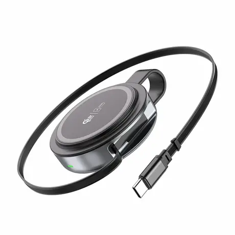 YW13 wireless charger with retractable cable pulled out