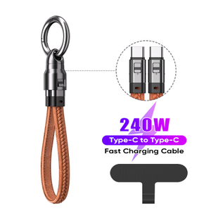 Greenport 240W High Power 5A Super Fast Charging Data Sync Typc-C Leahter Keychain Cable