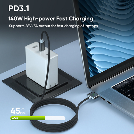 28V 5A USBC to Maf-safe 3 Siver Black Color Nylon Braide Laptops Charging Cable