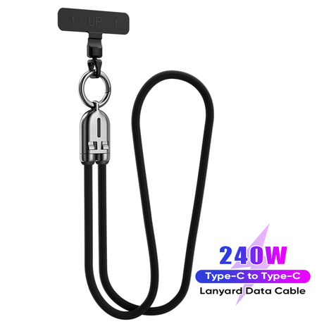 0.3m 1.2m Charing Lanyard Cable Phone Wrist & Neck Strap 5A 240W Data Cable Lanyard