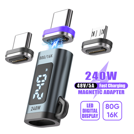 T11 Digital display 24Pin 16K/80Gbps 240W Type-C magnetic adapter