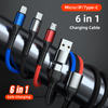 Custom Box 1.2m USB & Type C Multiple Device Charging Cable 6 in 1 Nylon Braided Cord With Mico USB USBC 3 Heads