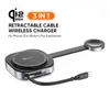 YW14 3 in 1 retractable cable wireless charger on white background