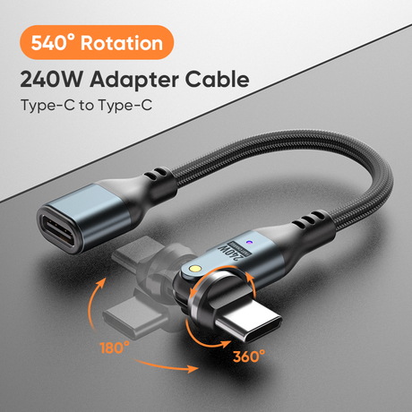  Greenport 540 Rotation 240W Type C to C Phone Laptop USB2.0 Adapter 10cm USB-C Extension Cable