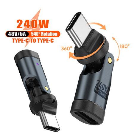 240W TYPE-C Adapter | 540 Rotation Adjustable C To C Fast Charging & Data Sync Converter Adapter