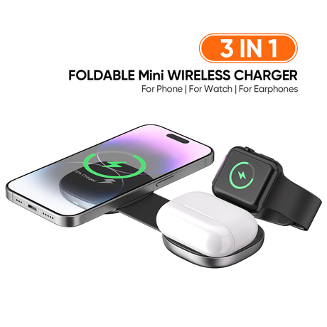 3 in 1 Foldable Wireless Mini Charger For Magnetic Portable 15W Fast Charging Stand Desktop Charging Station