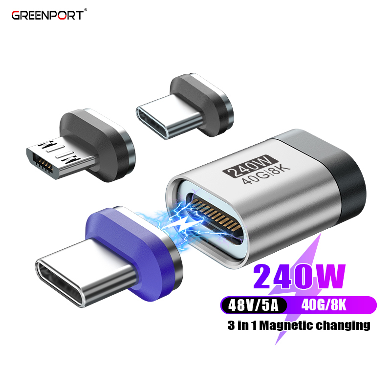 240W USB-C Magnetic Adapter: 24-Pin 8K 40Gbps 3-in-1 Charging & Data Solution