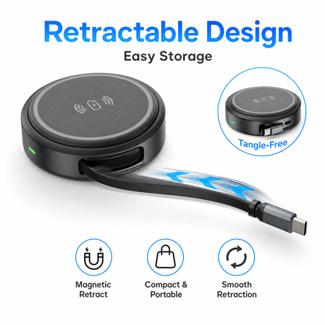 QI2.2 Retractable Mini 3 in 1 Round Wireless Charger