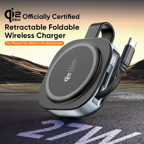 YW14 Qi2.2 25W retractable foldable 3 in 1 wireless charger
