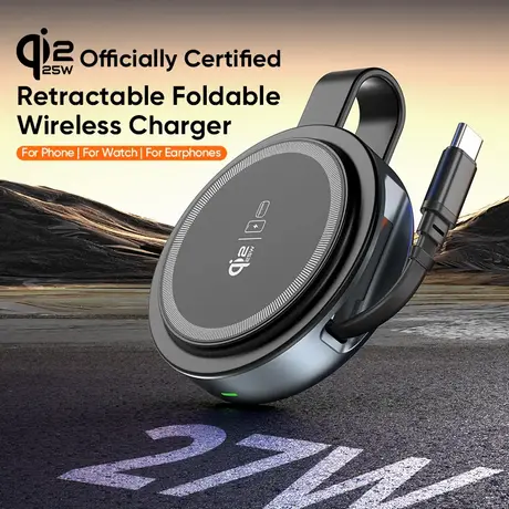 YW13 Qi2.2 25W retractable foldable 3 in 1 wireless charger