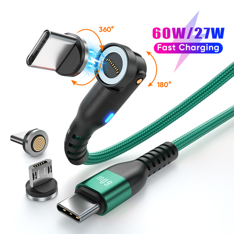 A07M9 9Pin 540 degree rotating PD60w type-c magnetic fast charging data cable (Spiral SR Style)