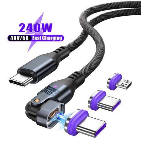 A06M16 16Pin 240W Flat insert Type-C 180 degree Rotating magnetic fast charging data cable