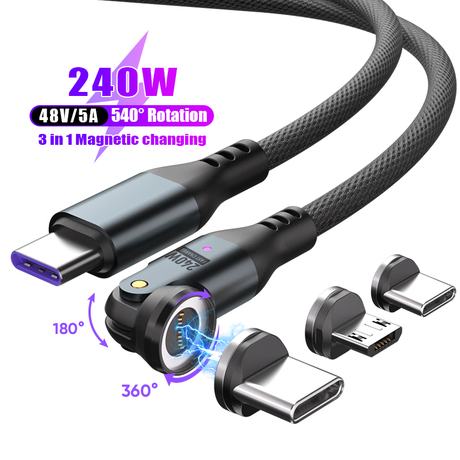 A09M9 9Pin 540 degree rotating PD240w type-c magnetic fast charging data cable