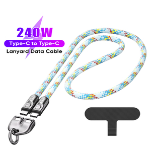 Nylon Braided 5A 240W Type C Fast Charging Data Cable 120cm Long Crossbody Smartphone Mobile Cell Phone Lanyard