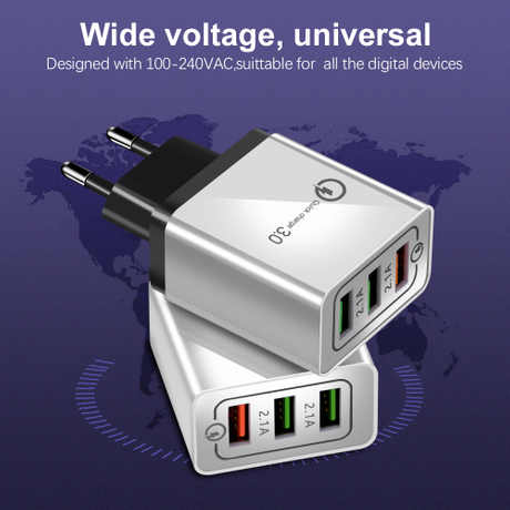 YZ01QC3.0 3A Fast Charge 3 USB Port Wall Charger Phone USB Adapter