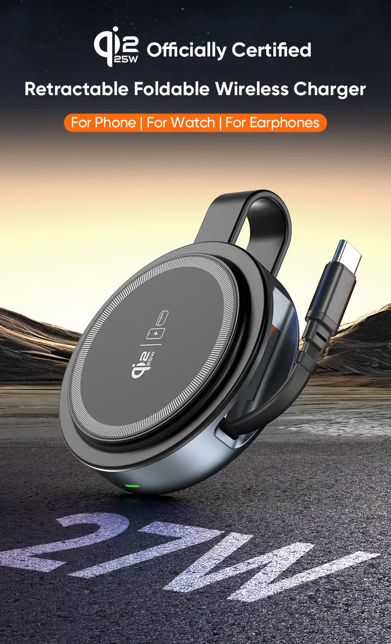 YW13 Qi2.2 25W retractable foldable 3 in 1 wireless charger