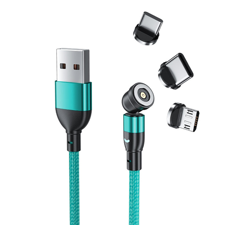 360 + 180 Degree Rotation Magnetic 3 in 1 Phone Charger Cord 12W Fast Charging Cable